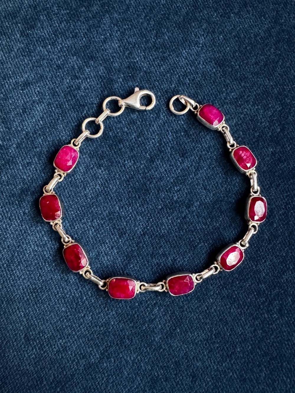 925 Sterling Silver Natural Ruby Link Bracelet